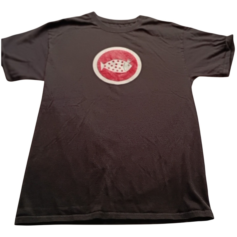 Hanes Tagless Charcoal Gray Men's Graphic T-Shirt Crowned Fish Size M Crew Neck